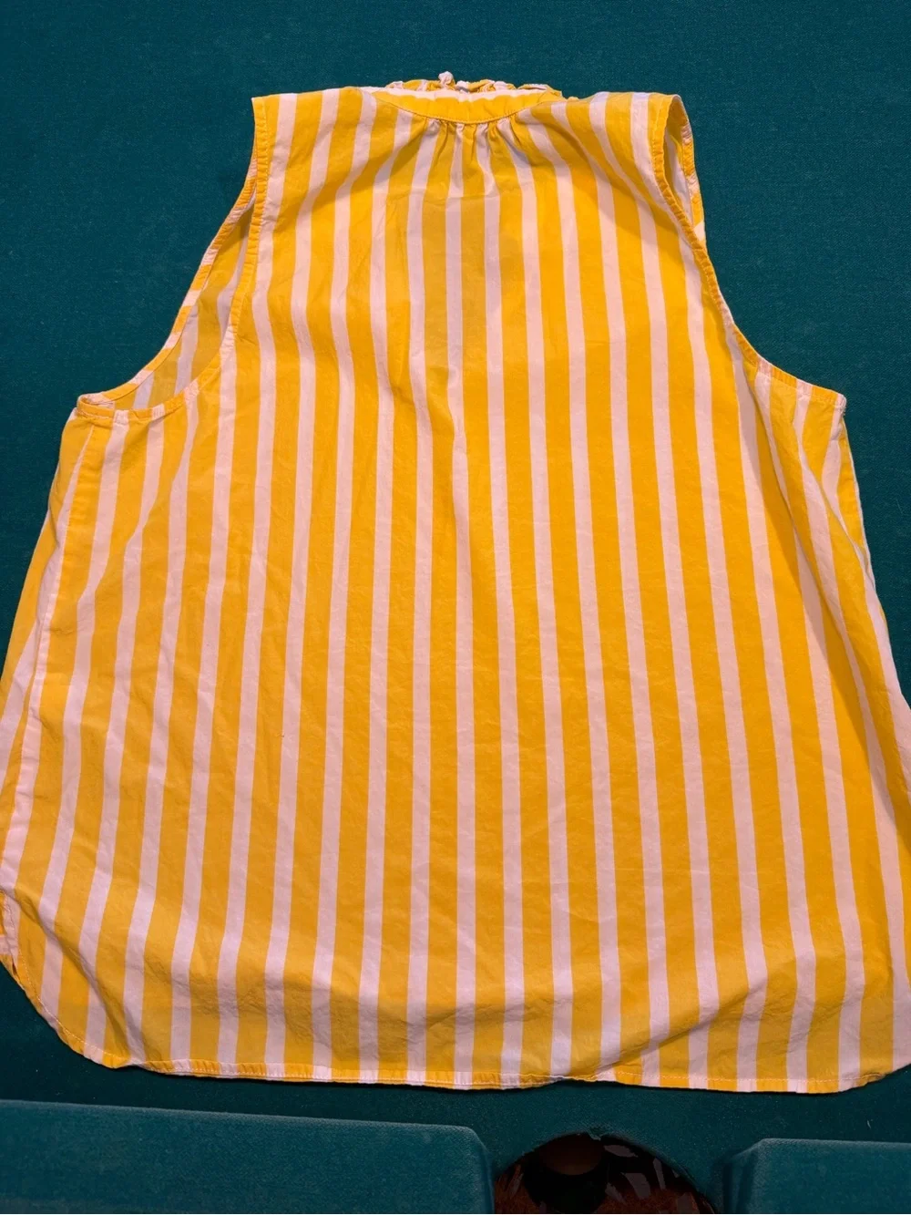 J. Crew Yellow and White Striped Ruffle V-Neck Sleeveless Top